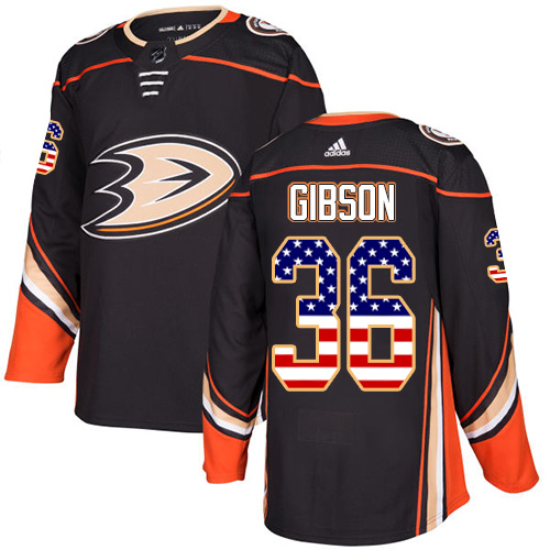 Adidas Ducks #36 John Gibson Black Home Authentic USA Flag Stitched NHL Jersey